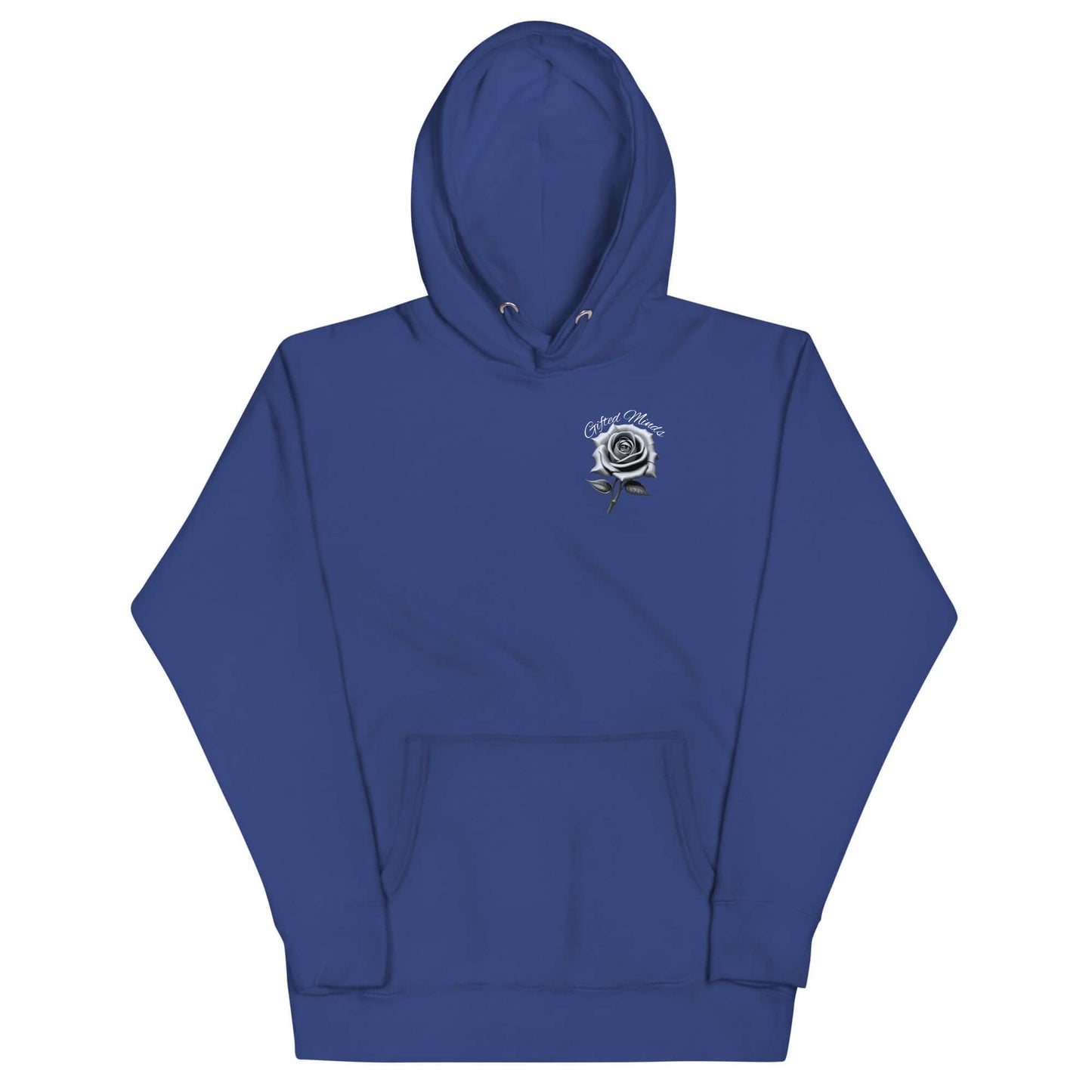 Grey Rose Hoodie streetwear hoodie by GFTD MNDS – royal blue front view