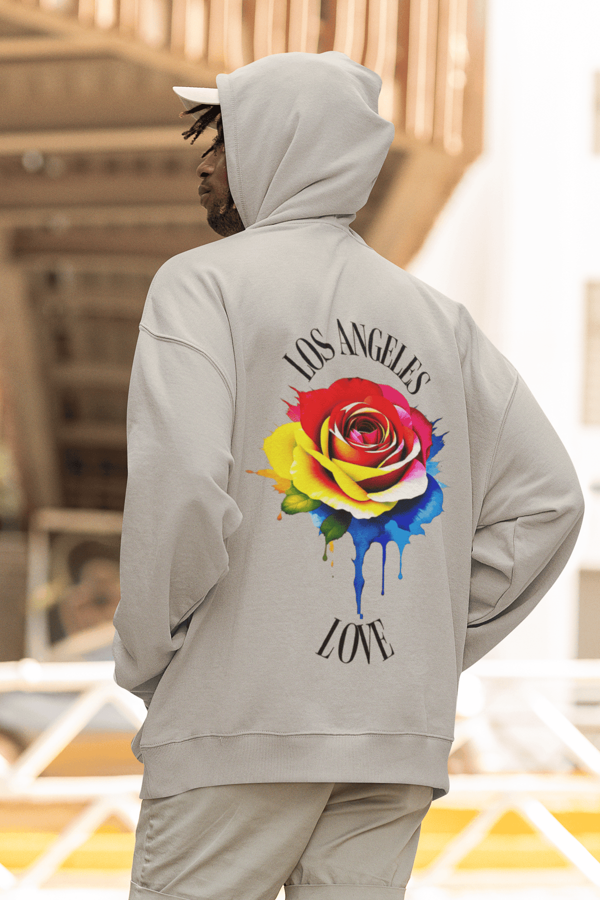 Colorful Rose LA Love Hoodie (Arched black script) - GFTD MNDS