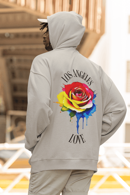 Colorful Rose LA Love Hoodie (Arched black script) - GFTD MNDS