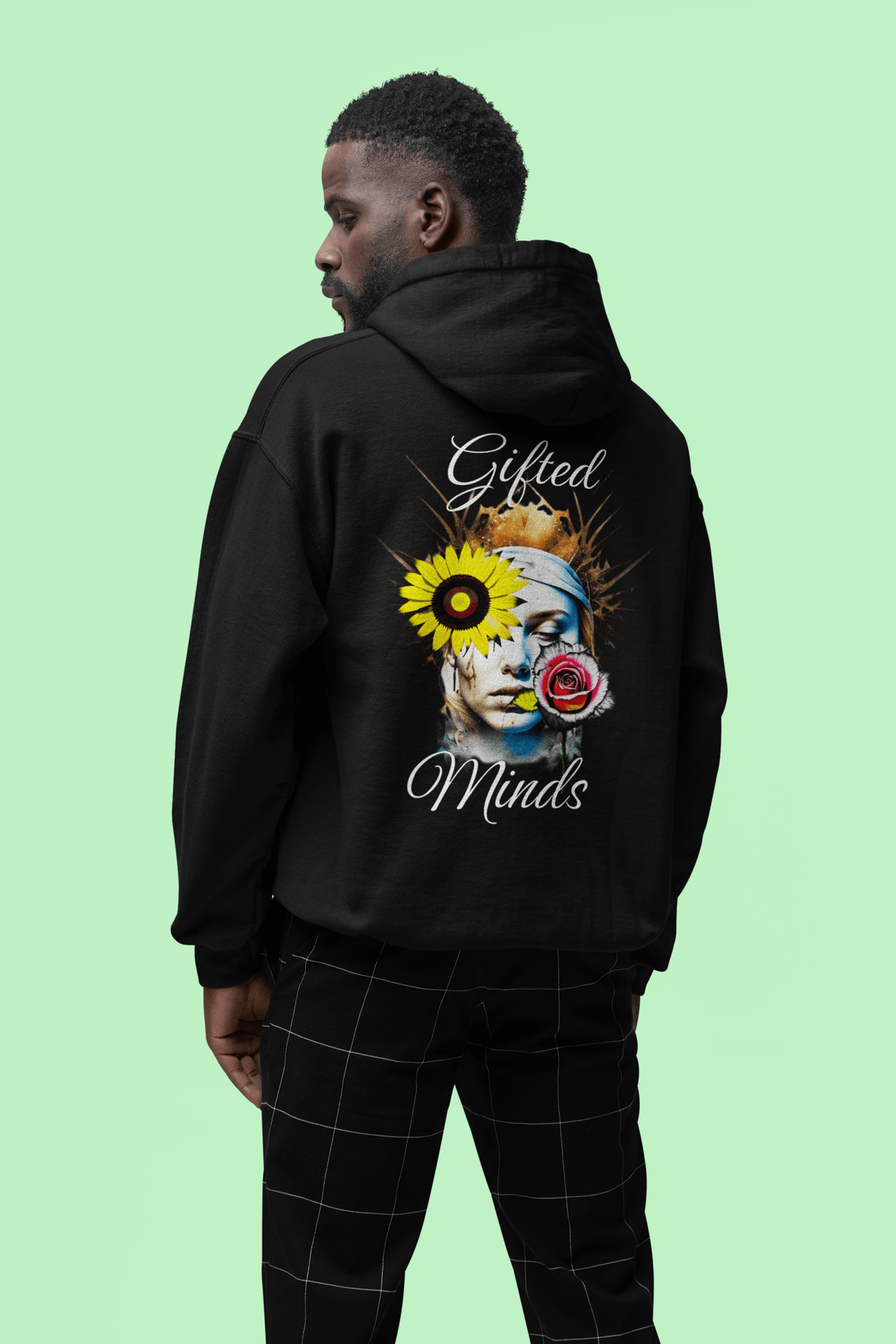 Angel and Rose Hoodie streetwear hoodie - black back view