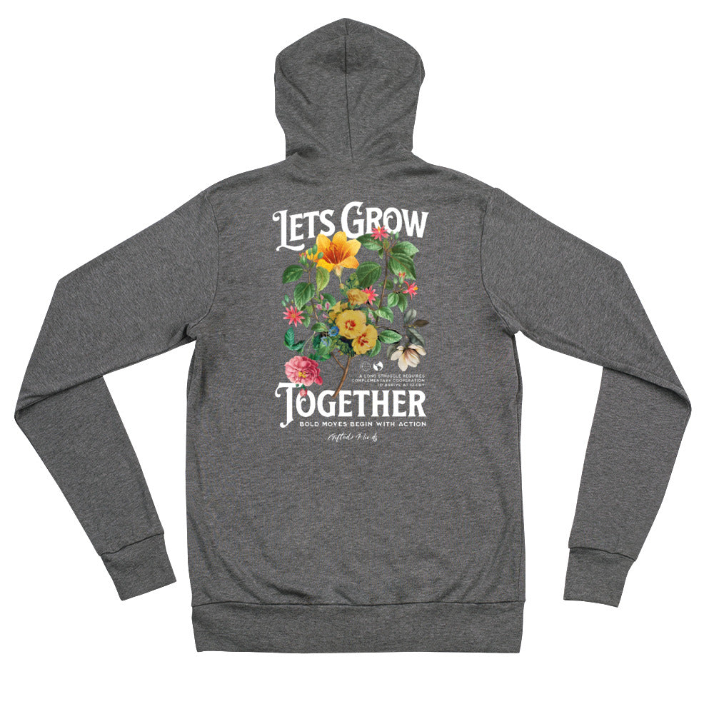 Let's Grow Together zip hoodie — Grey Triblend