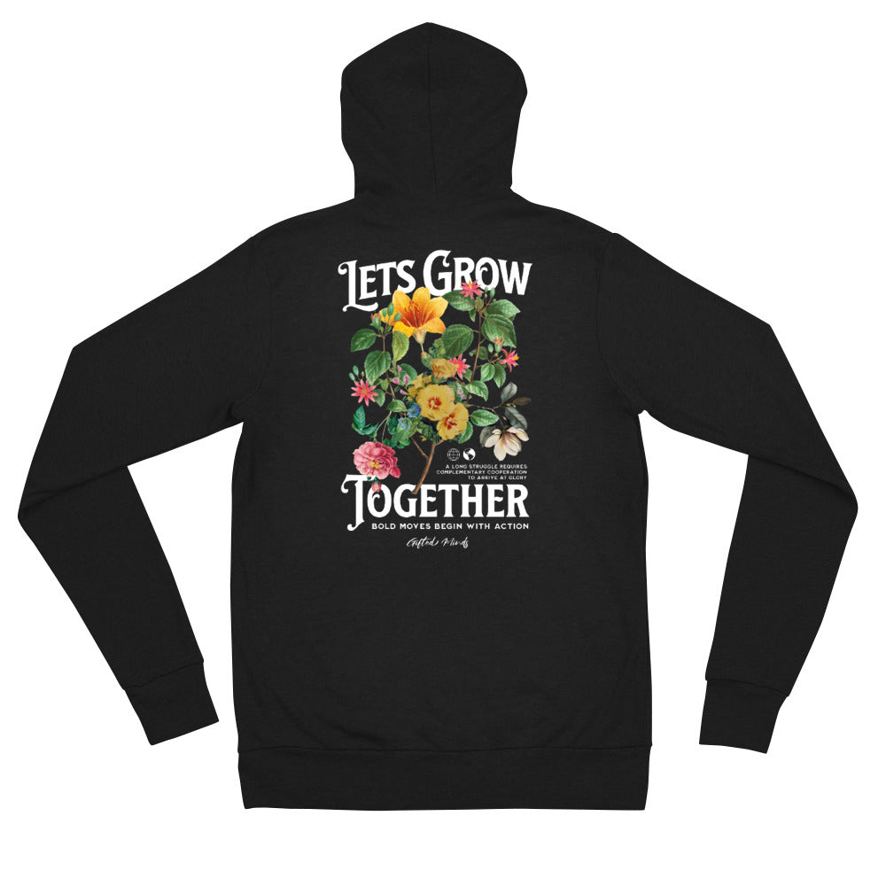Let's Grow Together zip hoodie — Solid Black Triblend