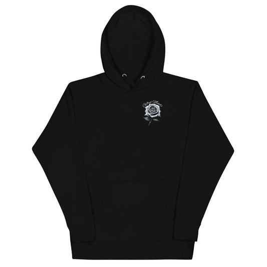 Grey Rose Hoodie streetwear hoodie by GFTD MNDS – black front view
