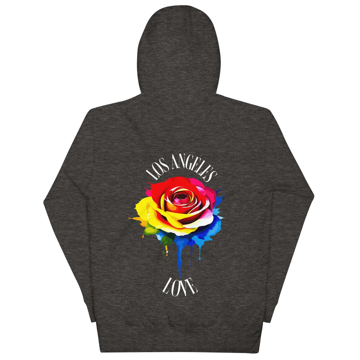 Colorful Rose LA Love Hoodie (white script) — Charcoal Heather