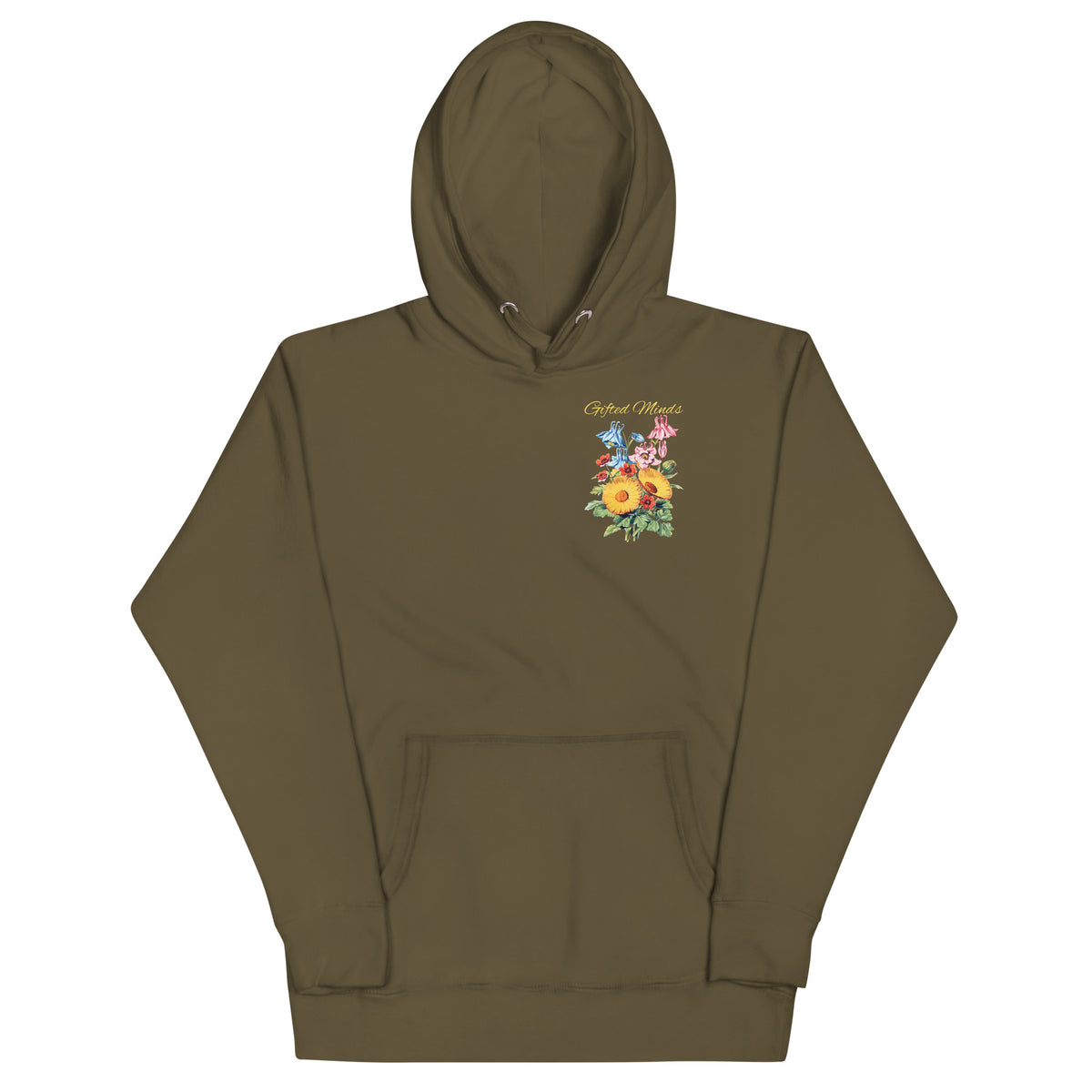 Floral Hoodie — Military Green