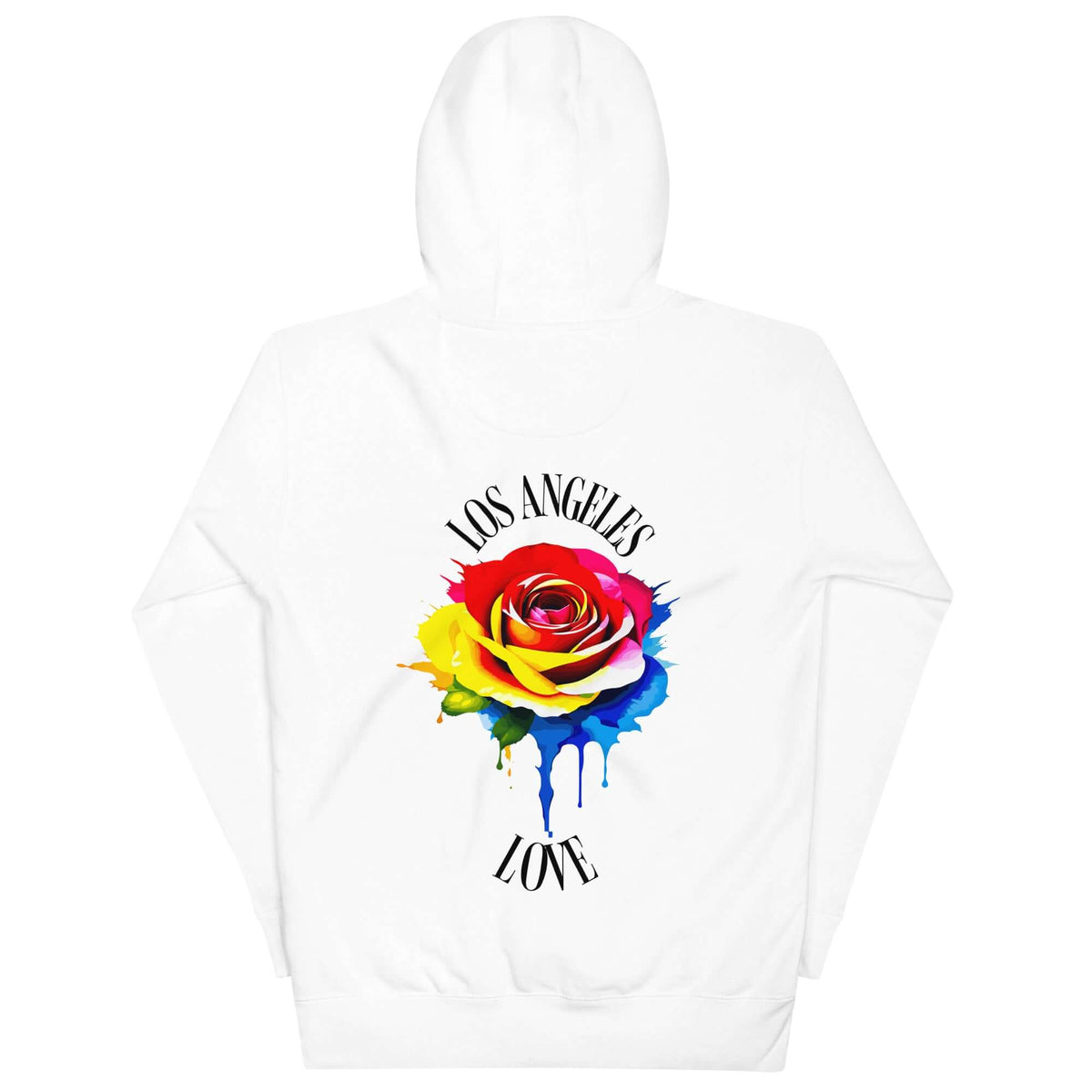 Colorful Rose LA Love Hoodie (Arched black script) — White